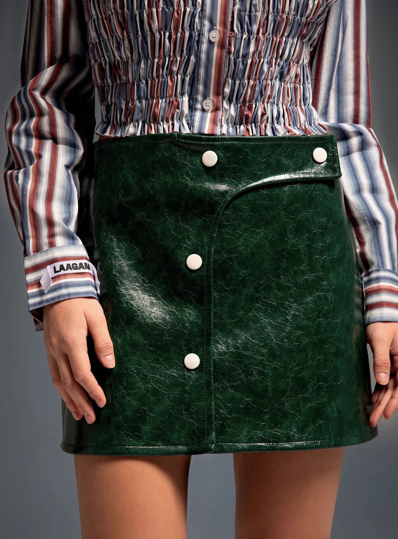 Lena Green Faux Leather Skirt - Laagam